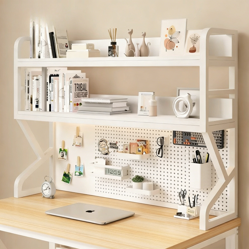 Desk Setup Computer - Desktop Storage Shelf with Pegboard Organizer,