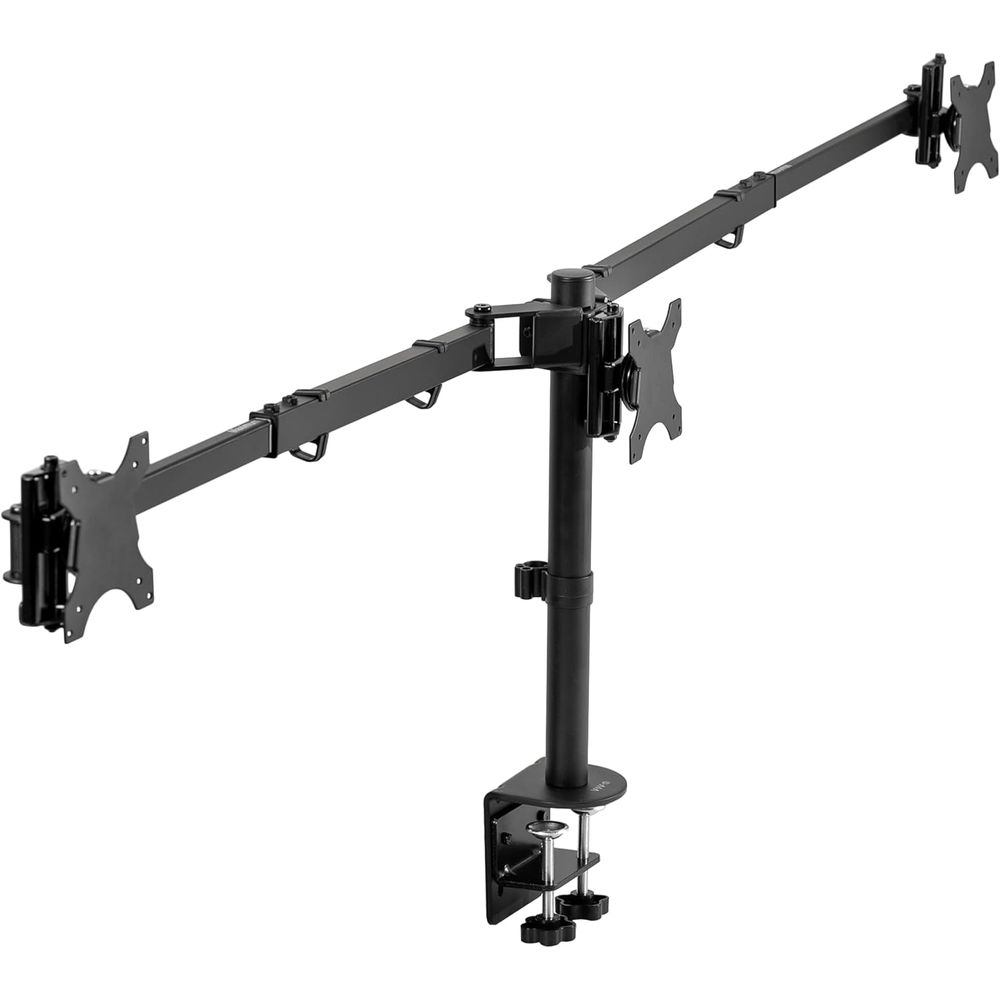 Desk Setup Black - Triple Monitor Desk Mount, Adjustable Arms,