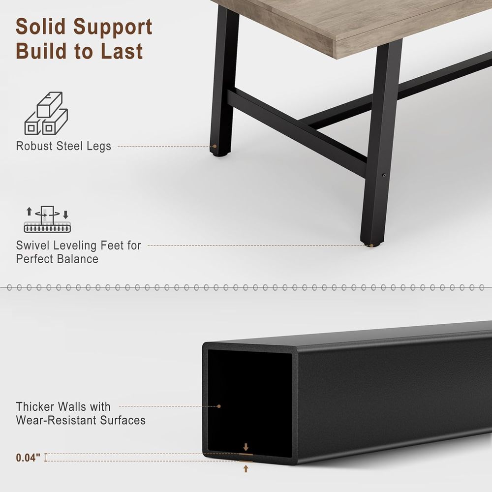 Extra Long Rustic Wooden Metal - Desk Setup Grey 评论和价格