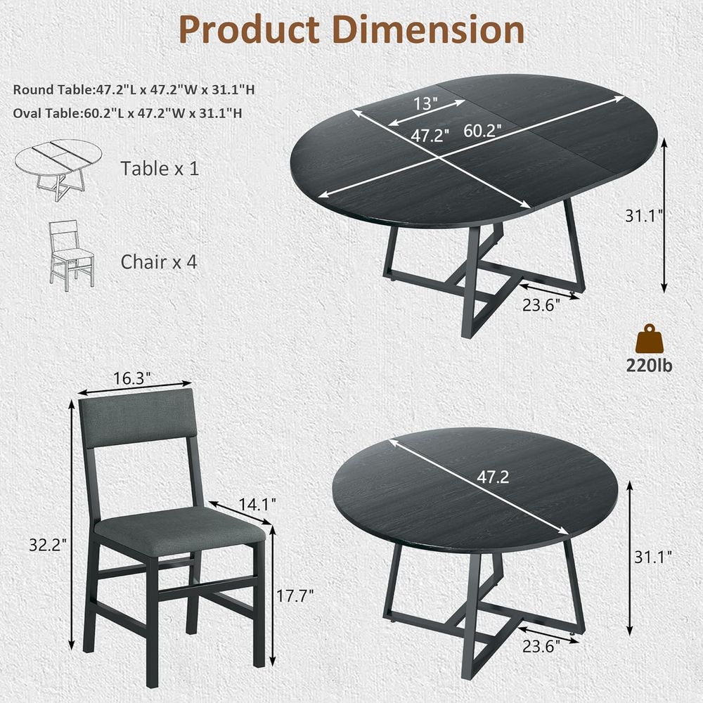 60 Round to Oval Expandable Di - Desk Setup Black 评论和价格