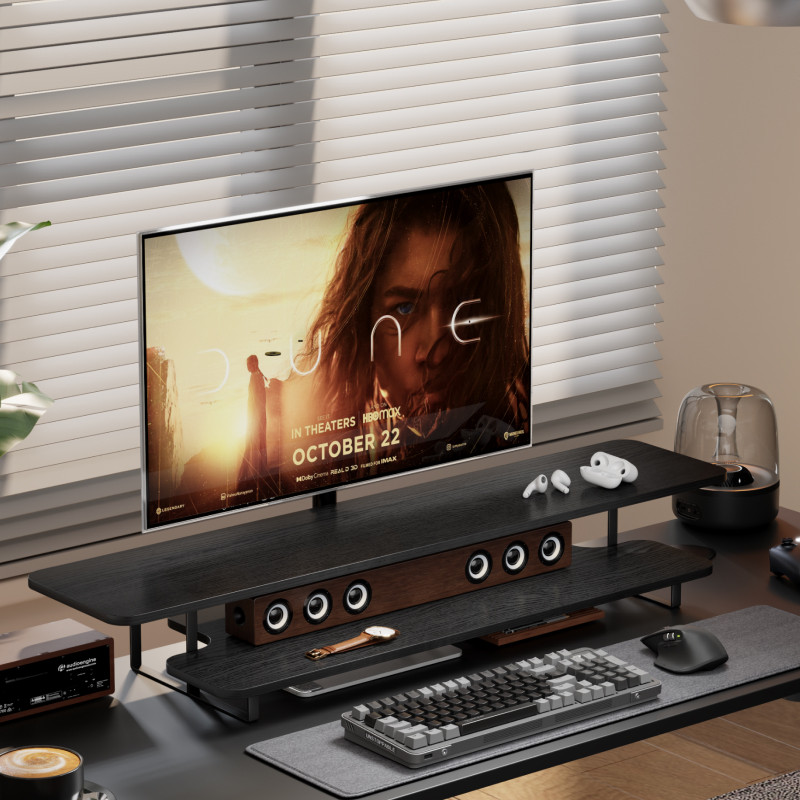 Walnut Finish Monitor Stand Ri - Desk Setup Monitor And Laptop 评论和价格