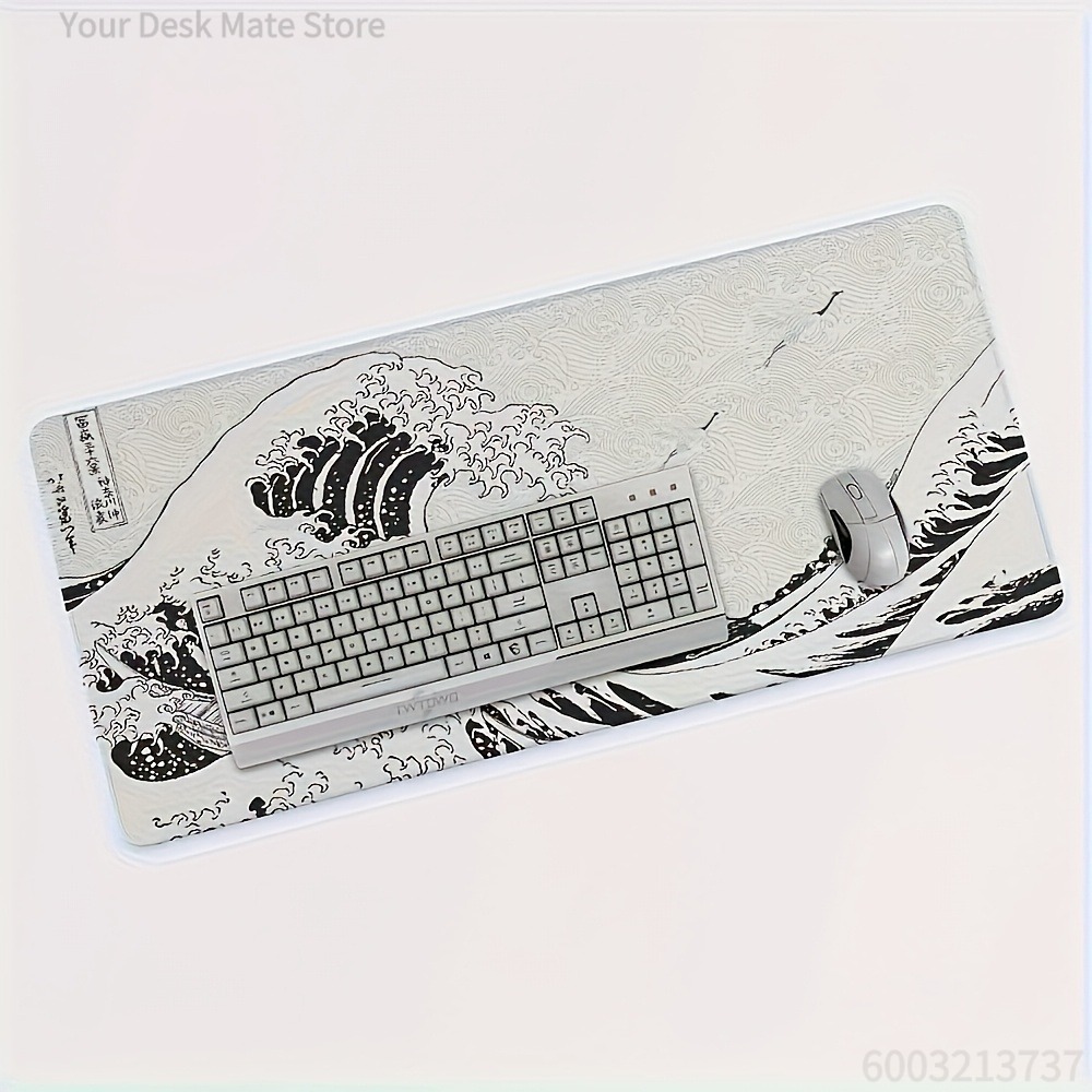 Black White Wave Art XXL Desk  - Desk Setup With Laptop 评论和价格