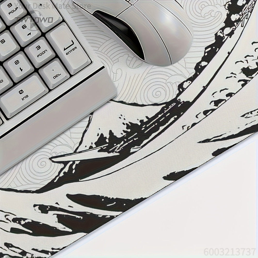 Black White Wave Art XXL Desk  - Desk Setup With Laptop 评论和价格