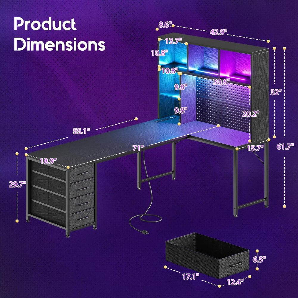 71 L-Shaped Gaming Desk with H - Desk Setup Black 评论和价格