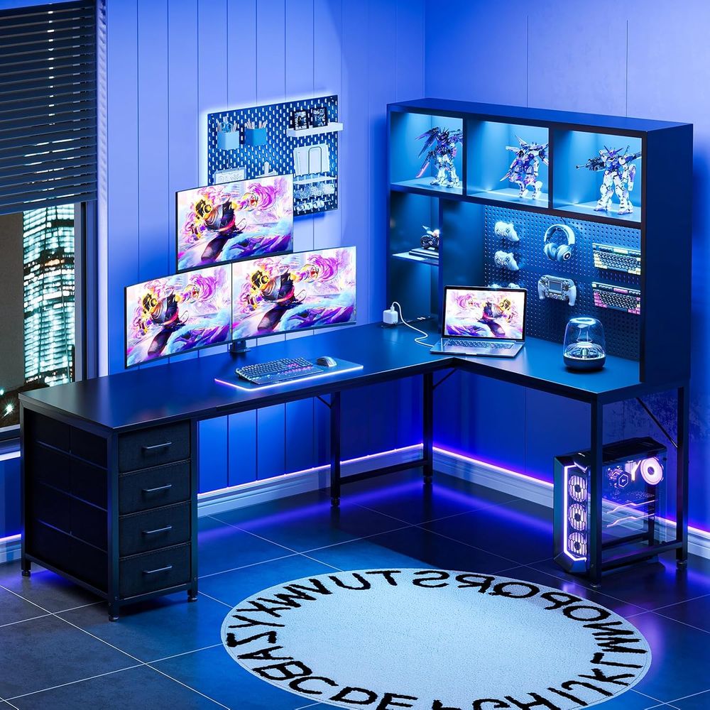 71 L-Shaped Gaming Desk with H - Desk Setup Black 评论和价格