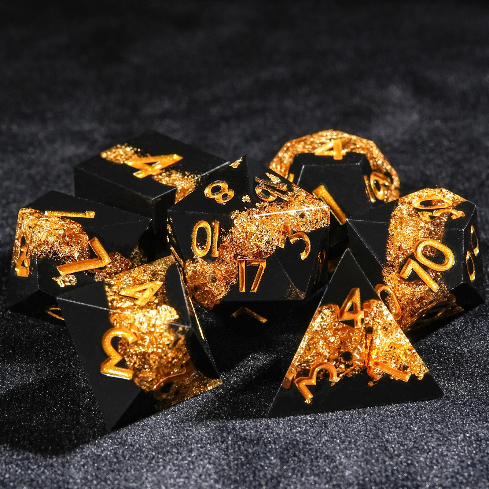 7pcs DND Dice Resin Black Gold - Desk Setup Black 评论和价格
