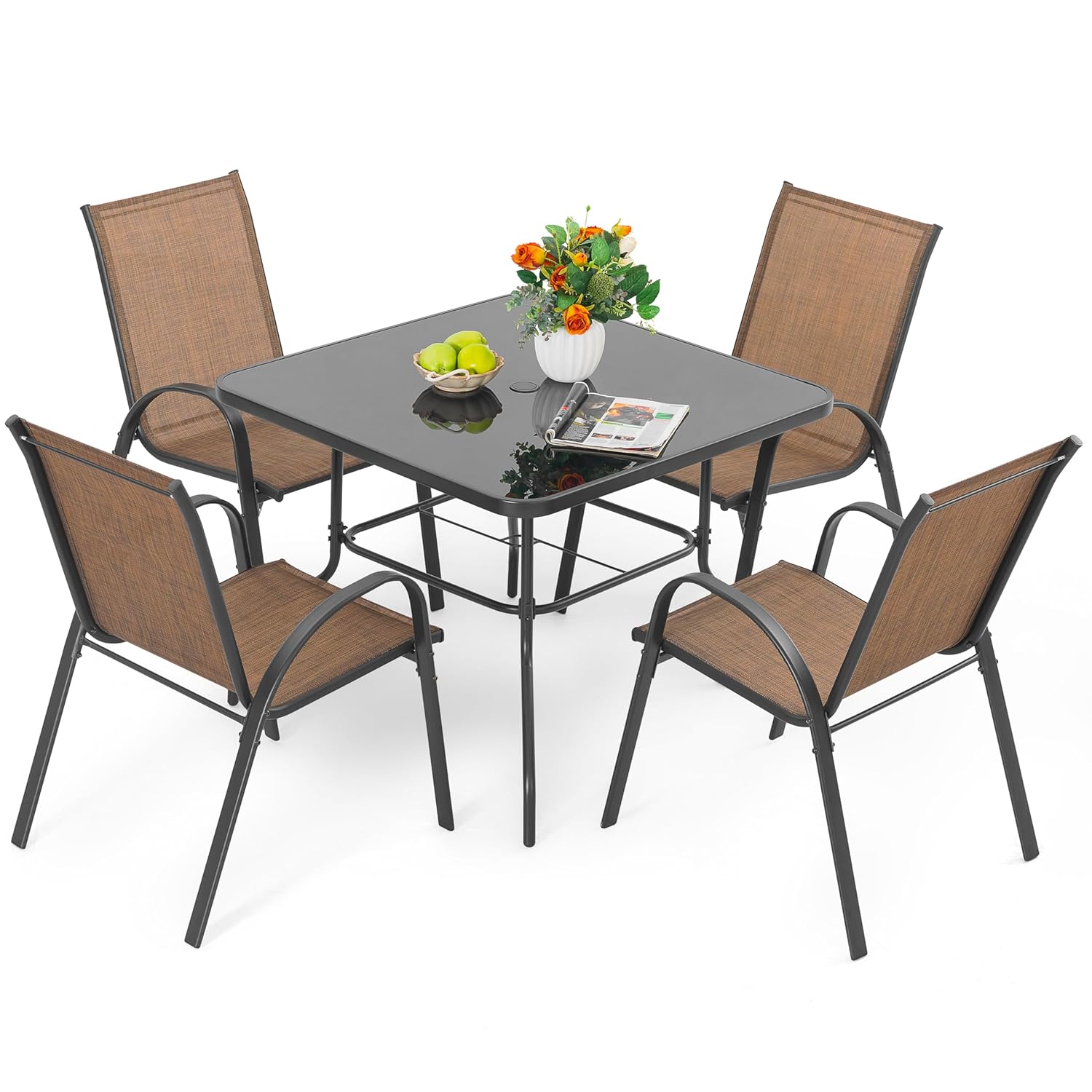 5 Piece Metal Patio Dining Set - Desk Setup Black 评论和价格