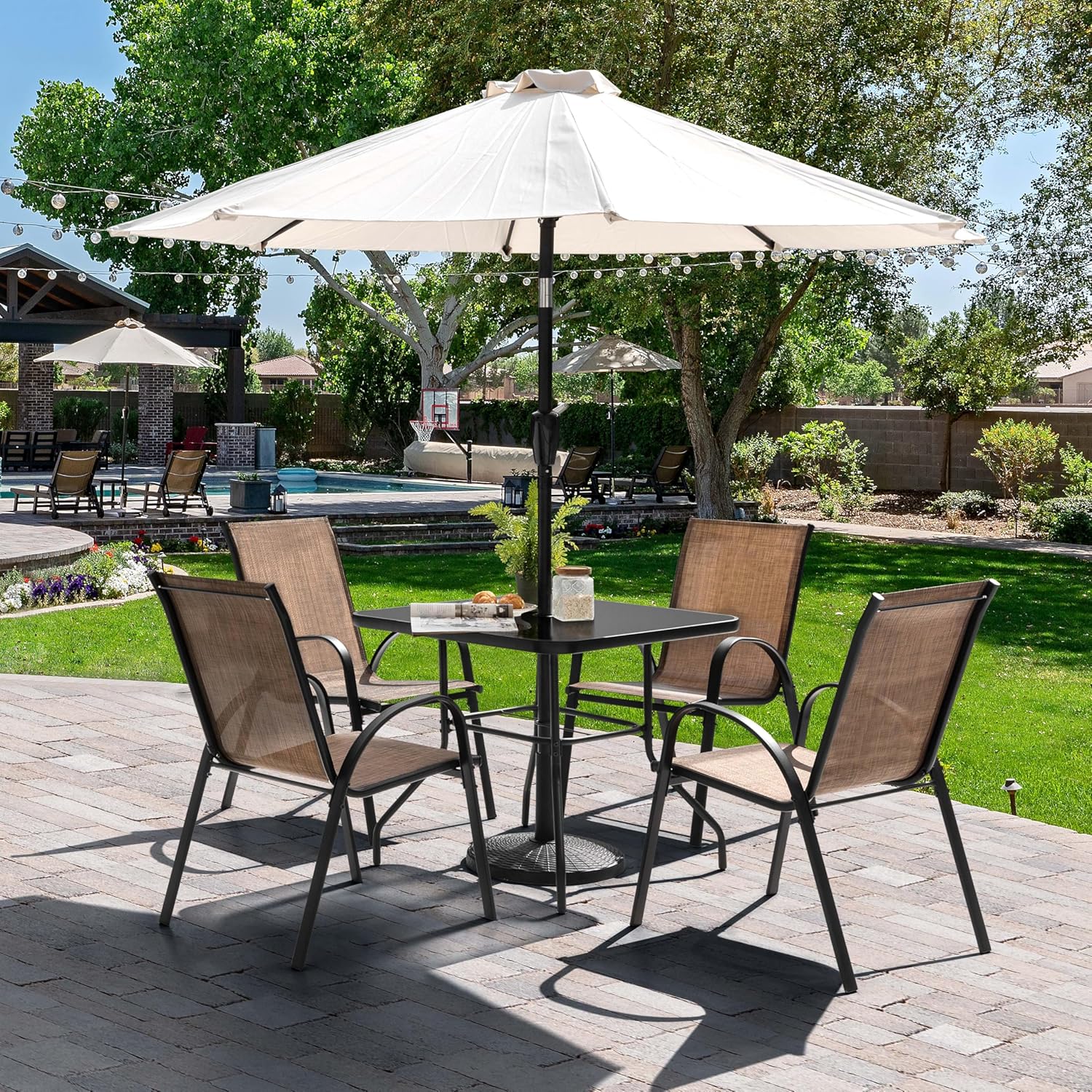 5 Piece Metal Patio Dining Set - Desk Setup Black 评论和价格