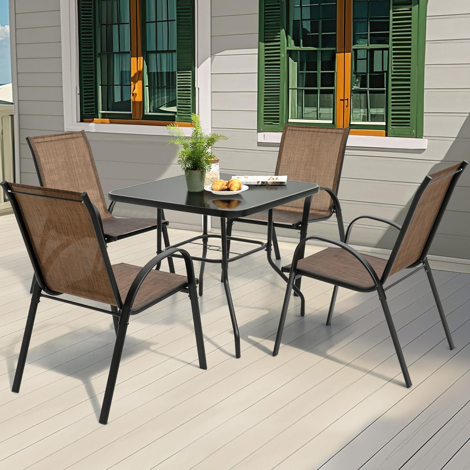 5 Piece Metal Patio Dining Set - Desk Setup Black 评论和价格