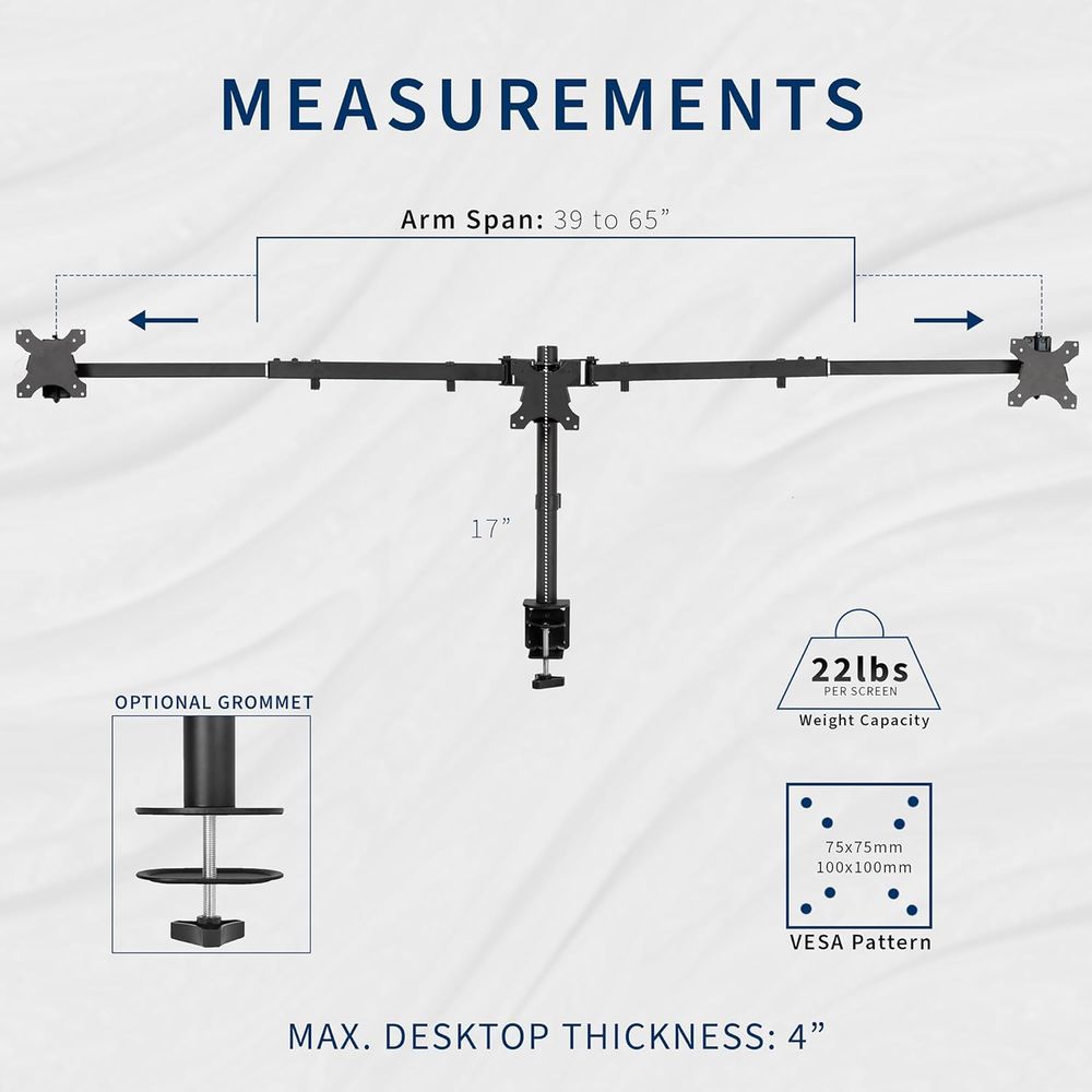 Triple Monitor Desk Mount, Adj - Desk Setup Black 评论和价格