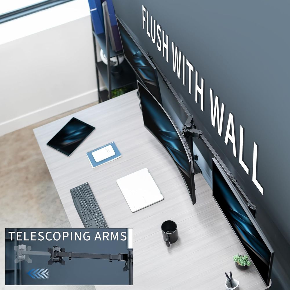 Triple Monitor Desk Mount, Adj - Desk Setup Black 评论和价格