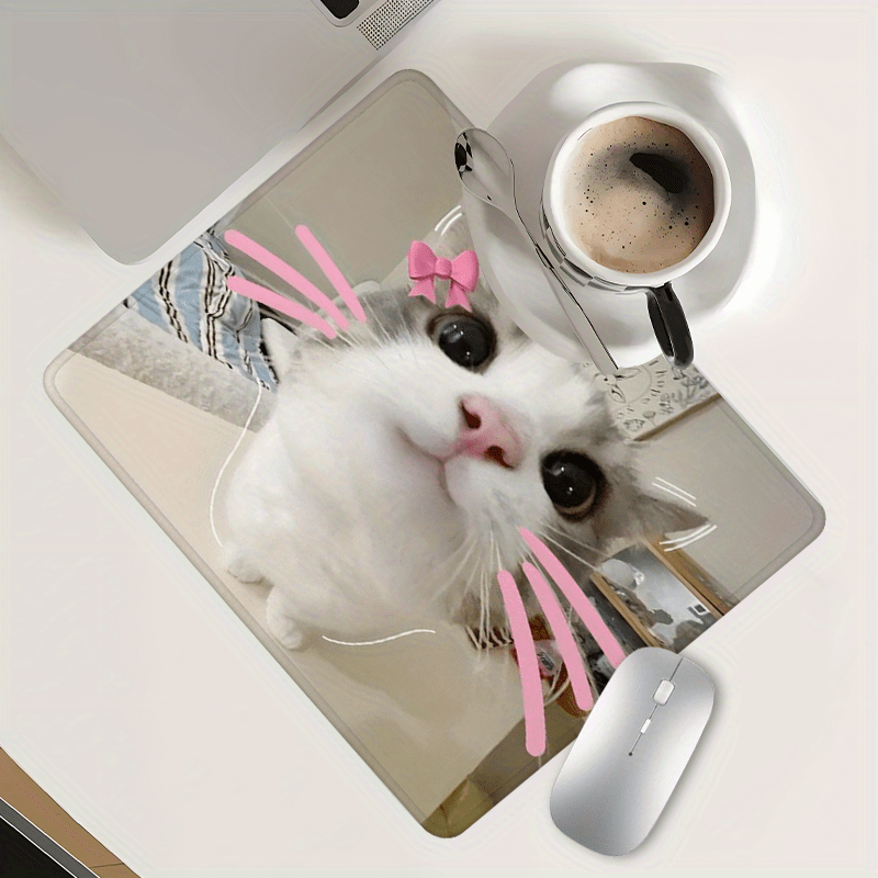 Cute Grey Cat with Pink Bow Mo - Desk Setup Grey 评论和价格