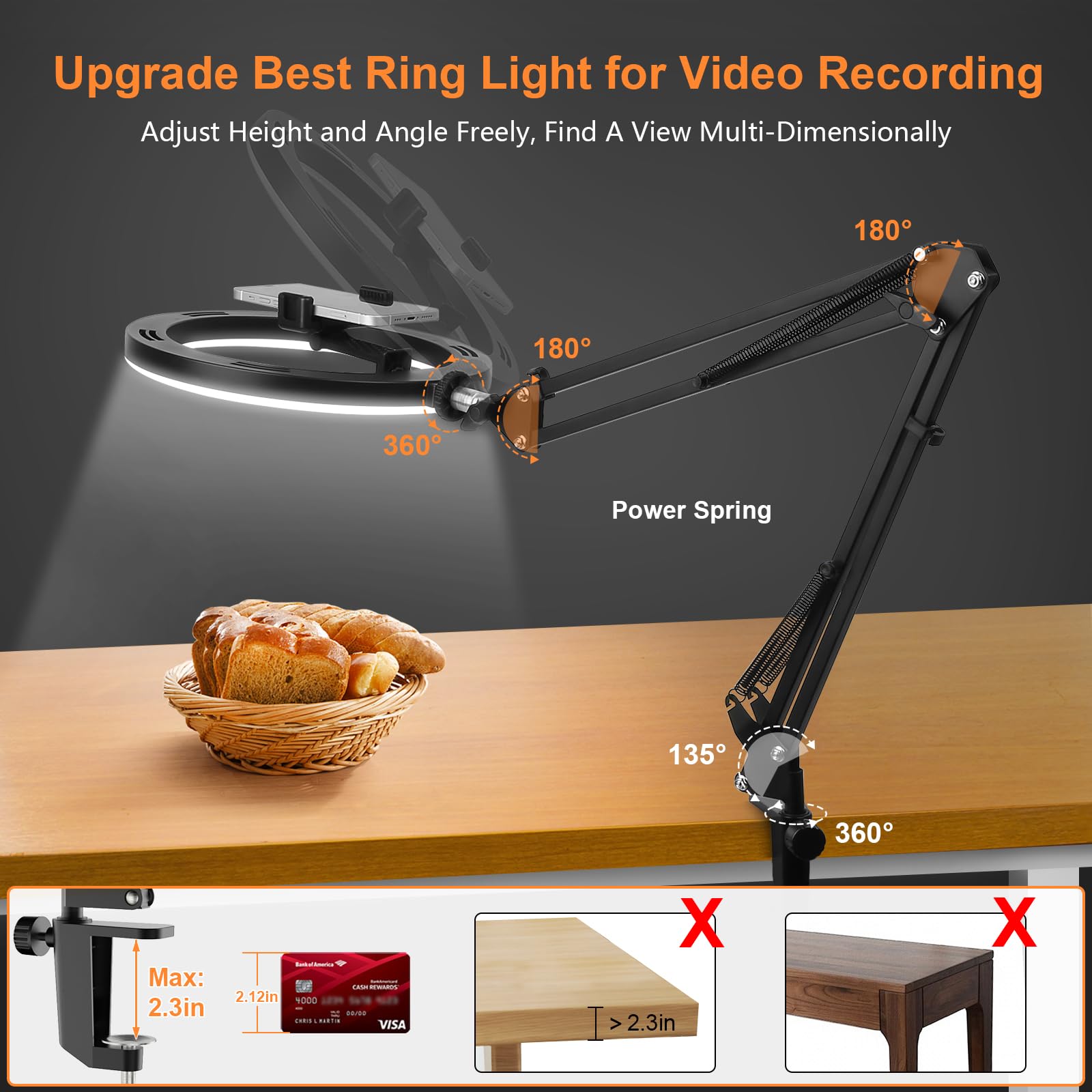 Nice Overhead Tripod With Ring - Desk Setup Light 评论和价格