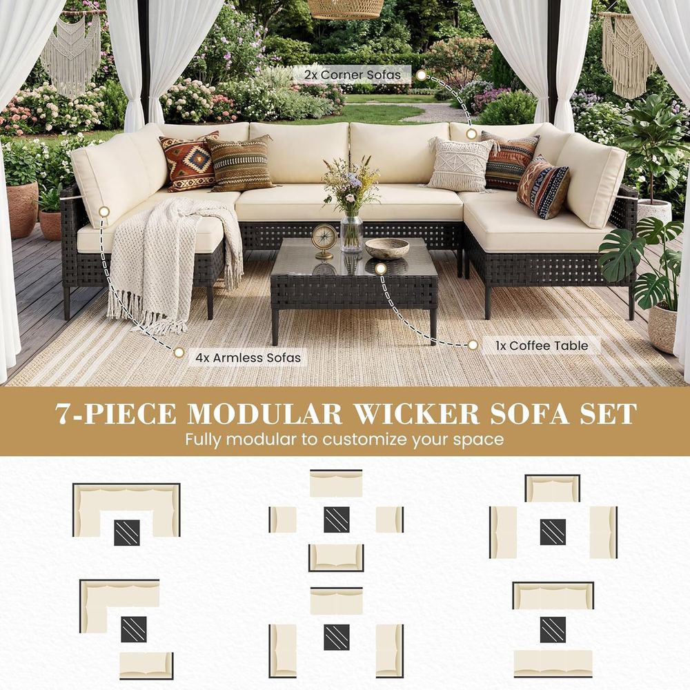 7-Piece High-Leg Outdoor Secti - Desk Setup Black 评论和价格
