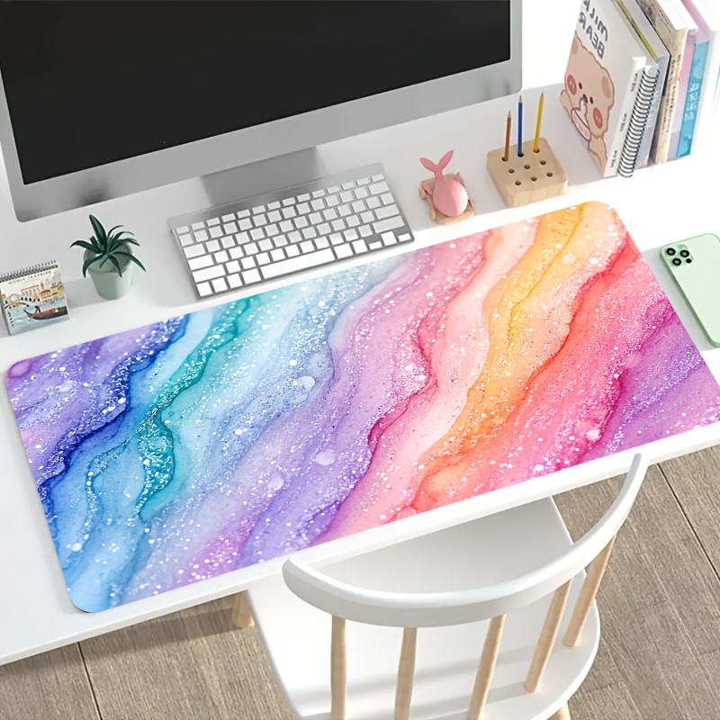 Vibrant Rainbow Glitter Marble - Desk Setup With Laptop 评论和价格
