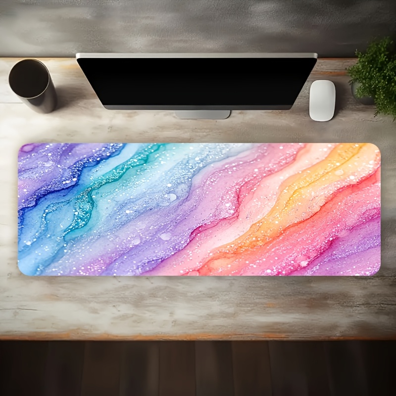 Vibrant Rainbow Glitter Marble - Desk Setup With Laptop 评论和价格