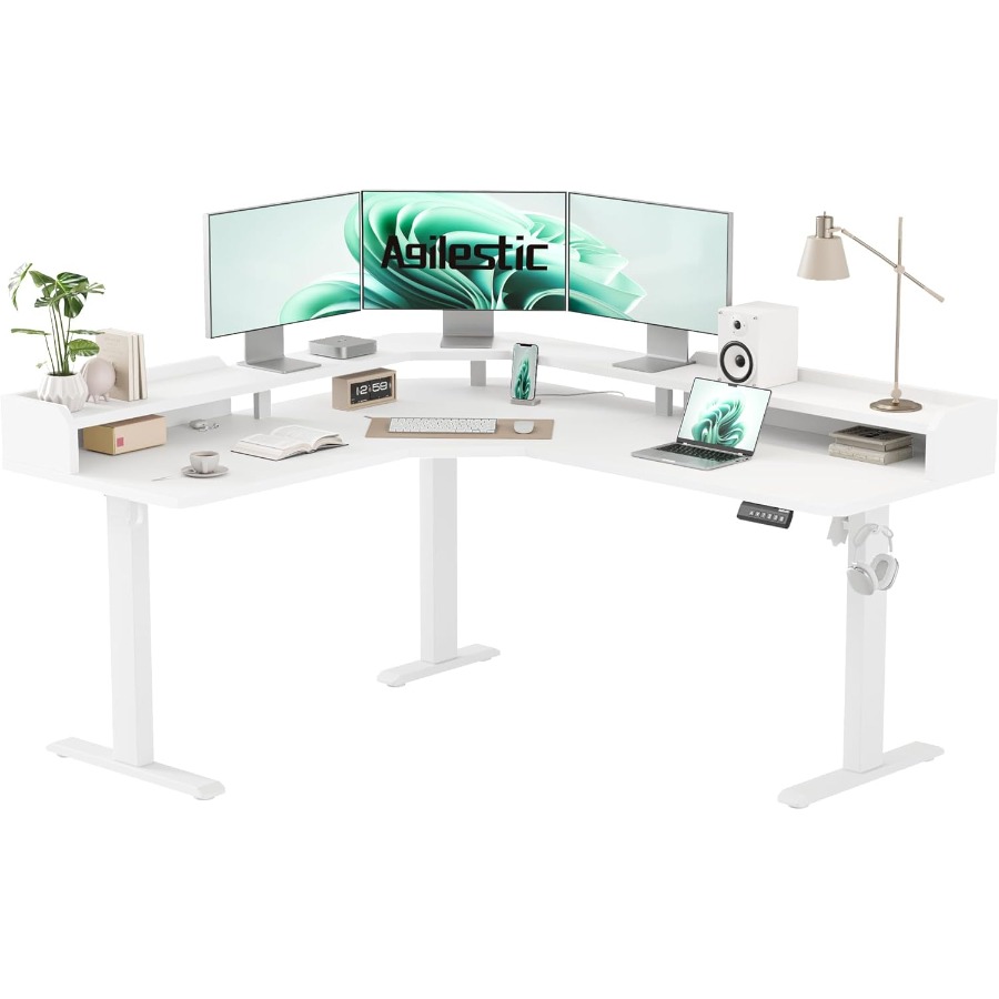 L Shaped Standing Desk with Ad - Desk Setup Workspace 评论和价格