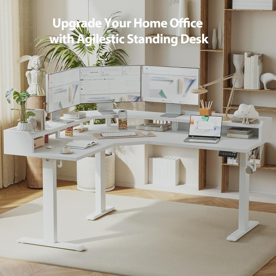 L Shaped Standing Desk with Ad - Desk Setup Workspace 评论和价格