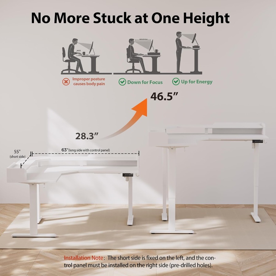 L Shaped Standing Desk with Ad - Desk Setup Workspace 评论和价格