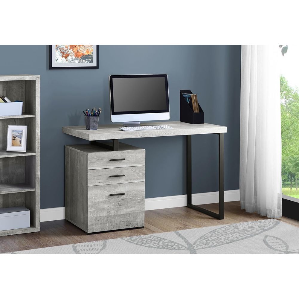 Desk with Ile Cabinet - Left o - Desk Setup Grey 评论和价格